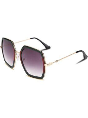Women's Large Hexagon Inspired Sunglasses Irregular Geometric B2503 Green Red
